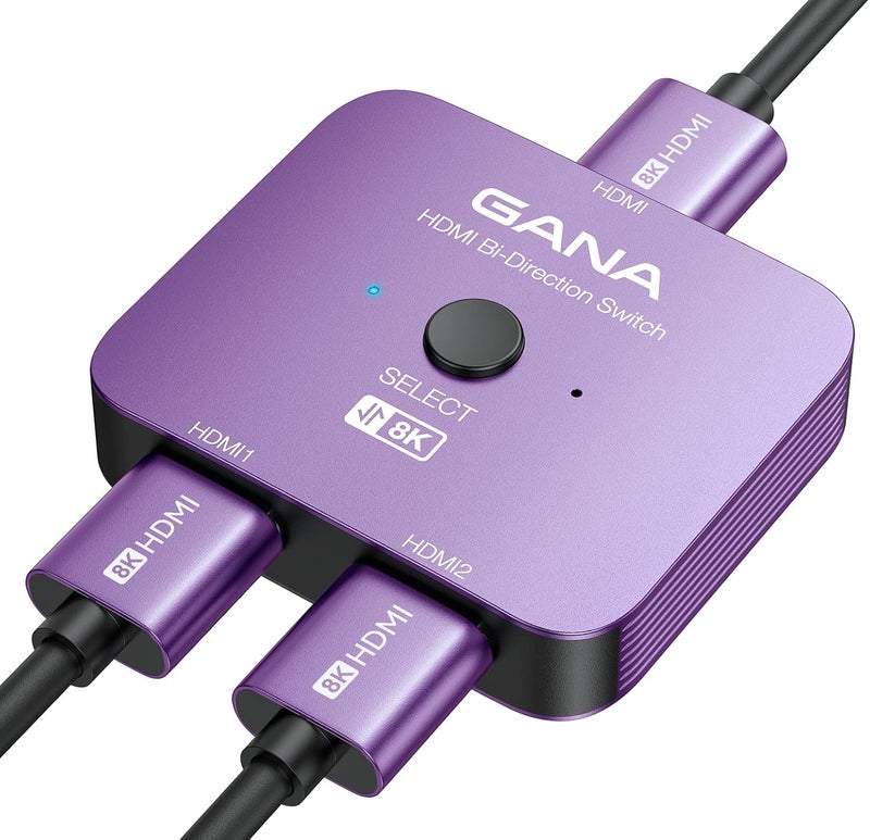 GANA HDMI 2.1 Switch, 8K HDMI Switcher Splitter Bi-Directional 2 in 1 Out, 4K@120Hz,8K@60Hz, 48Gbps Aluminum Ultra HD HDMI Hub Compatible with PS5/4,Xbox,Roku,Apple TV,Fire Stick - Image 1